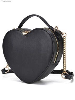 Heart Shape Crossbody Purse PU Leather Zip Around Satchel